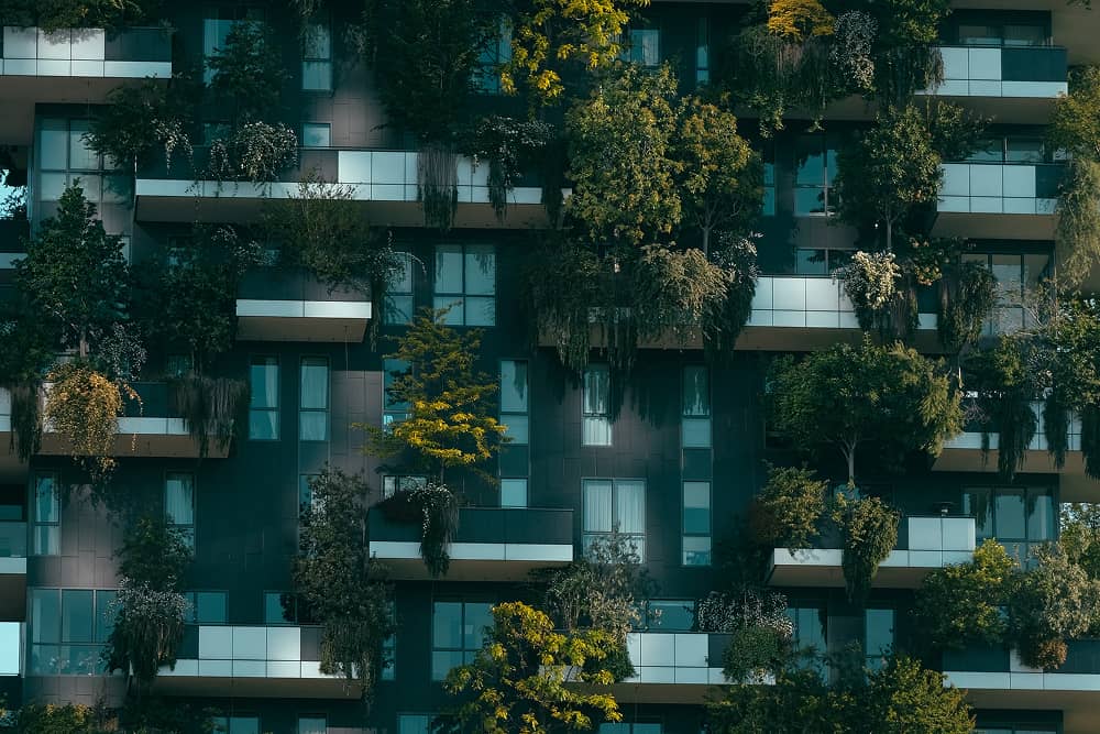Modern eco-friendly building with integrated water management systems for urban sustainability
